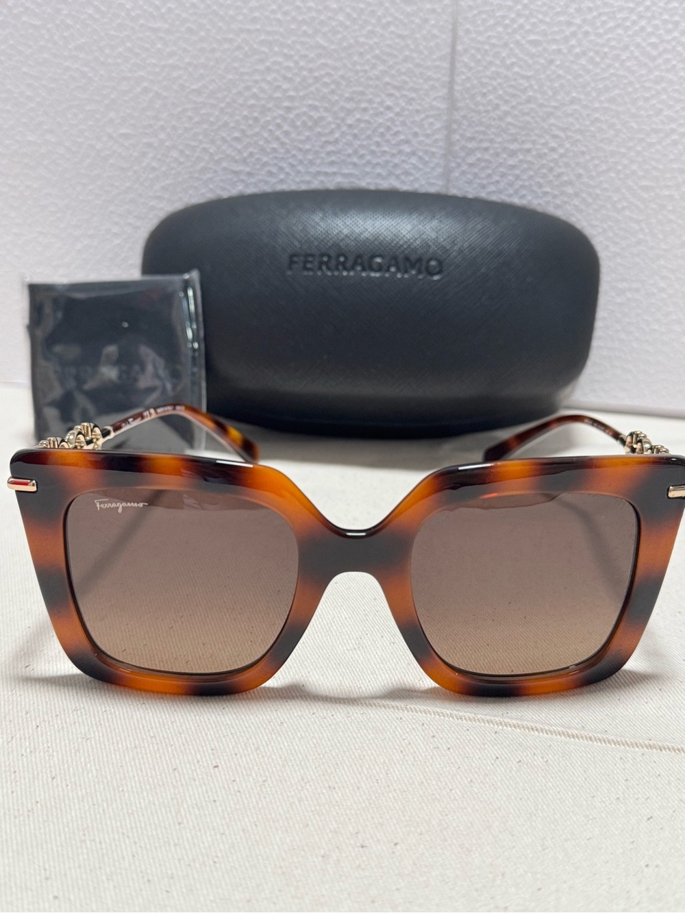 Salvatore Ferragamo Tortoiseshell Square Sunglasses with Brown Gradient Lenses